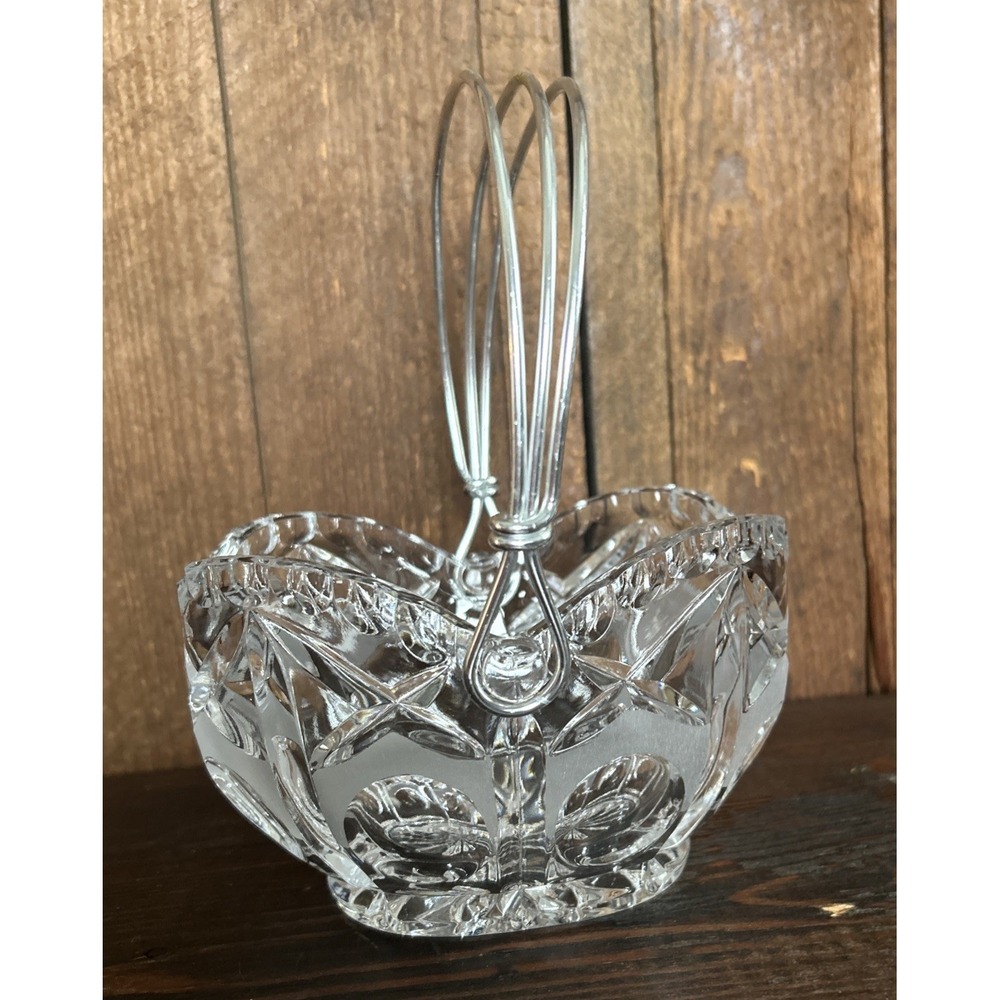 Vtg Bleikristall 24% Lead Crystal Basket Candy Dish West Germany Metal Handle
